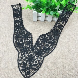Elegante para mujer DIY Negro Floral encaje escote cuello apliques de tela para el vestido