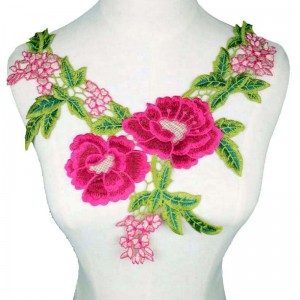 Colorido encaje floral 3D apliques de encaje apliques cuello escote